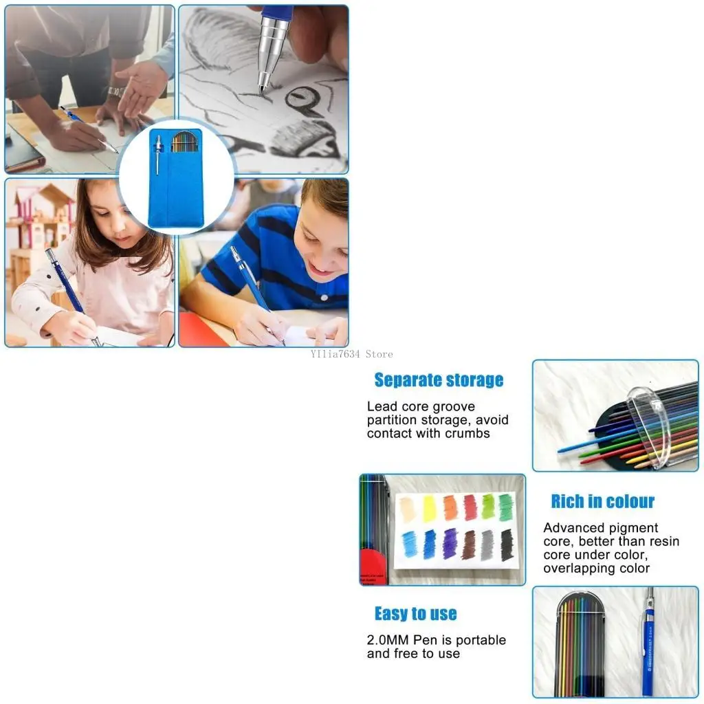 

Набор автоматических механических карандашей и стержней для цветных карандашей, цветные стержни 2,0 мм для автоматического 2,0