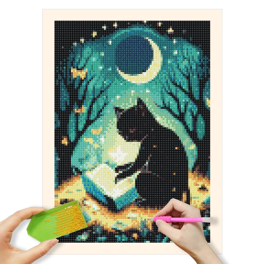 5D DIY الماس اللوحة مجردة القط كامل جولة الماس الفسيفساء الحيوان الماس طقم تطريز حجر الراين هدية تزيين المنزل #4