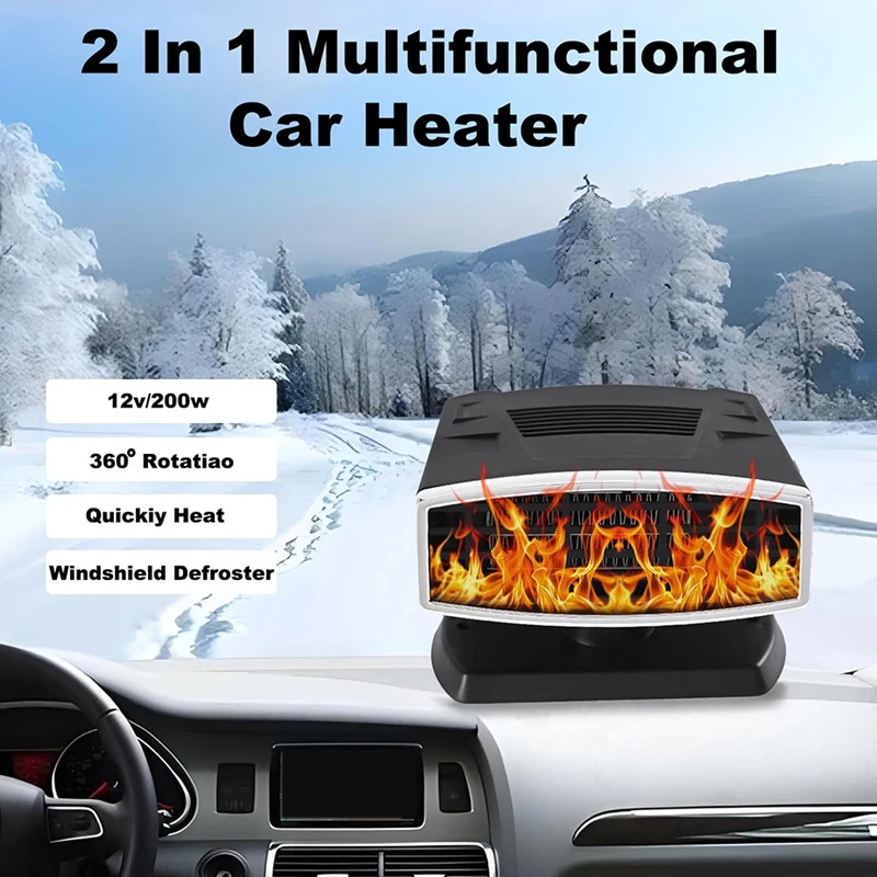 Super Sale 12V Portable Car Heater & Defroster,200W Defroster for Car Windshield with 360° Rotatable Base Black