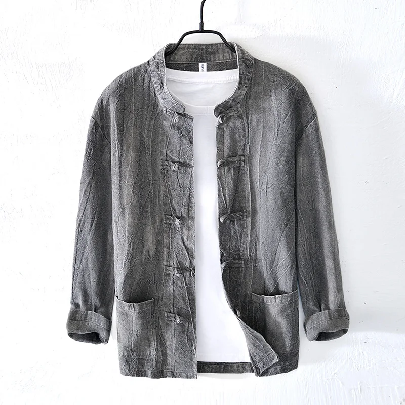 New Designer Long-sleeved Casual Linen Brand Shirt Men Fashion Breathable Retro Wrinkled Tops Clothing Chemise Camisa Masculina