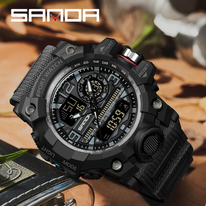 SANDA Top Brand Mens LED Digital Watches Multifunctional Sport Waterproof Watches Male Quartz Wristwatch Relogio Masculino