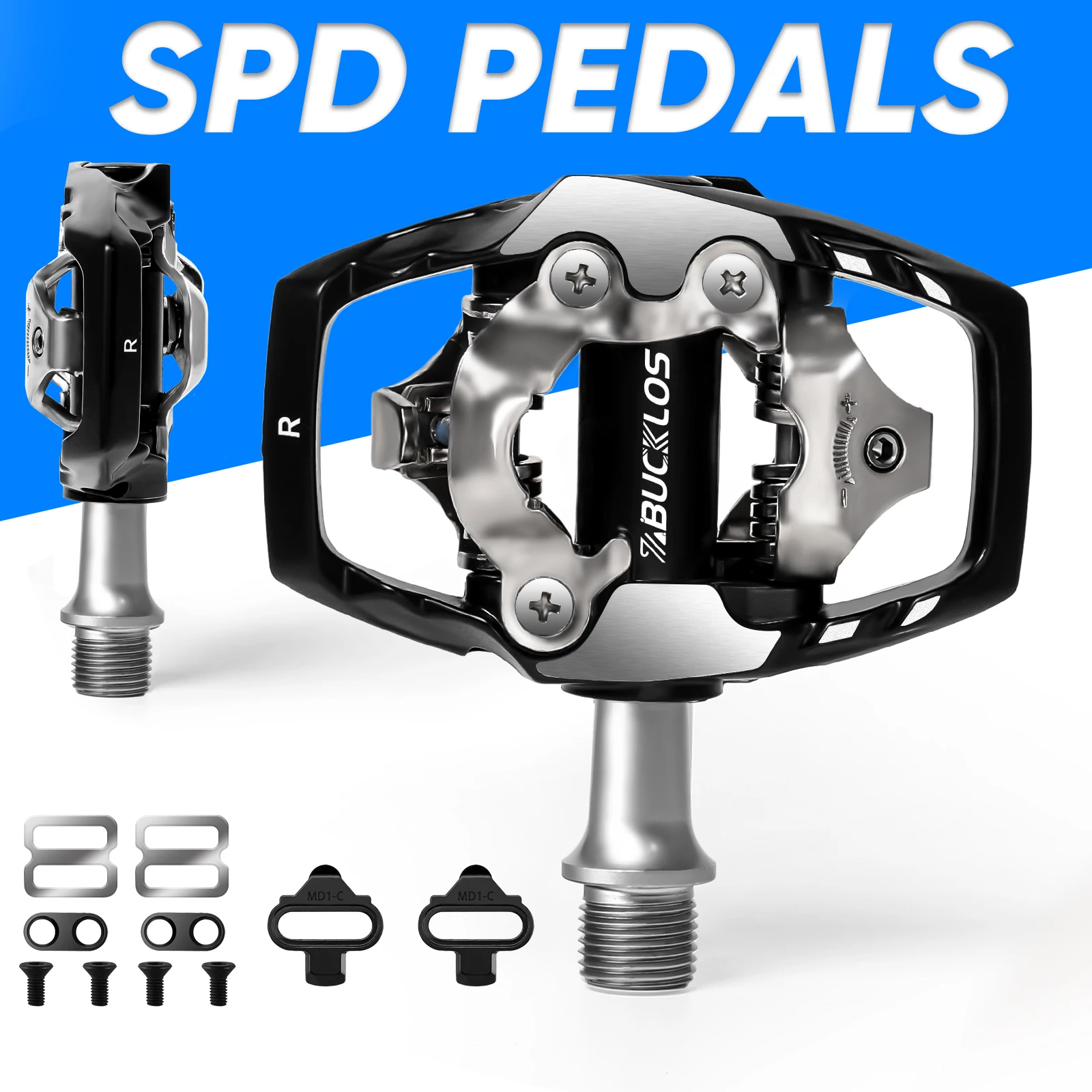 BUCKLOS Dual Sided Bicycle Pedal With Free Cleat For SPD System MTB Aluminum Non-slip Sealed Bearing Bike Lock Pedal Accessories