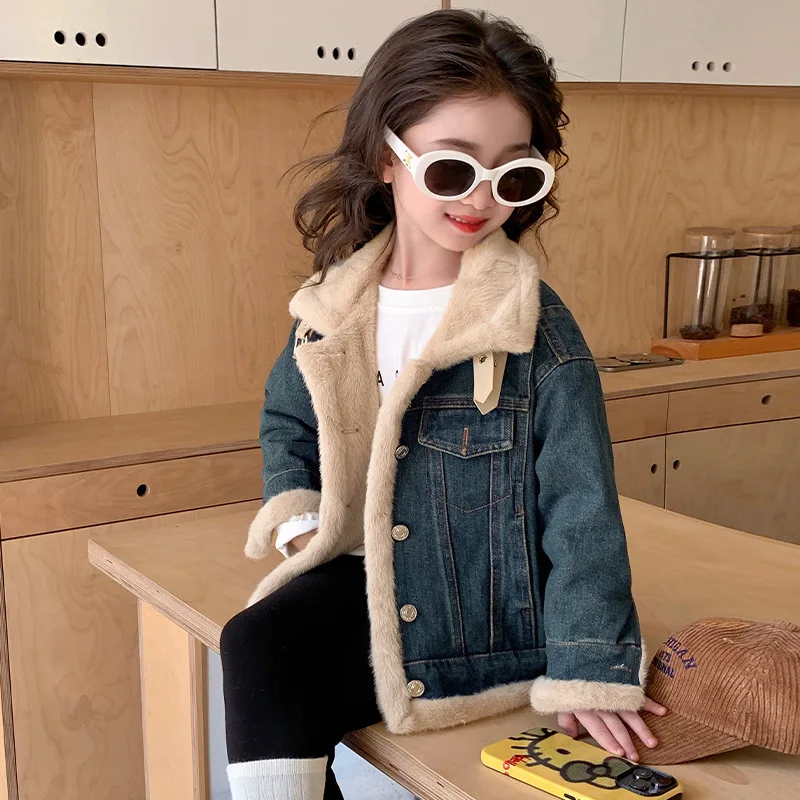 Girls Fleece Thick Jacket Coat Children 2024 New Autumn Winter Fashion Simple Casual Warm Coat Korean Simple Style Wool Jacket