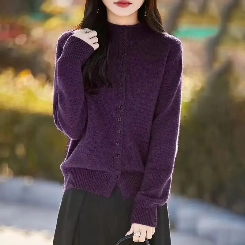 

New Korean Single Breasted Knitted Cardigan Women Autumn Winter Fashion Sweater Coat Female Leisure Solid Color Knit Ladies Tops