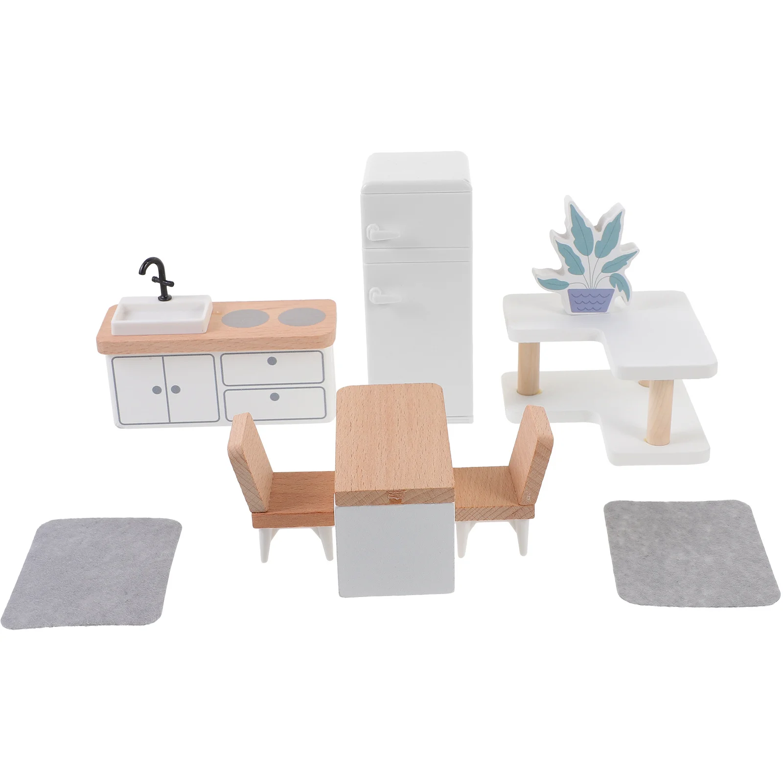 1 세트 미니 나무 주방 가구 장식 사랑스러운 시뮬레이션 미니 하우스 액세서리 현실적인 내마모성 장식 미니어처