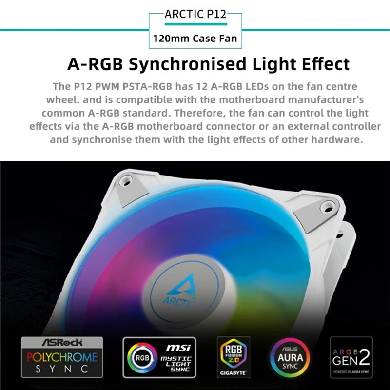 Imagem -03 - Arctic-fã P12 P14 Pwm pt a Rgb 120 140 mm Controle de Temperatura Inteligente Ventilador Silencioso para Cpu Radiador de ar