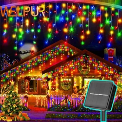 Solar Street Garden Decoration Garland Solar Curtain Icicle Light Outdoor LED String Lights 3.5M/7.5M Waterproof Curtain Light