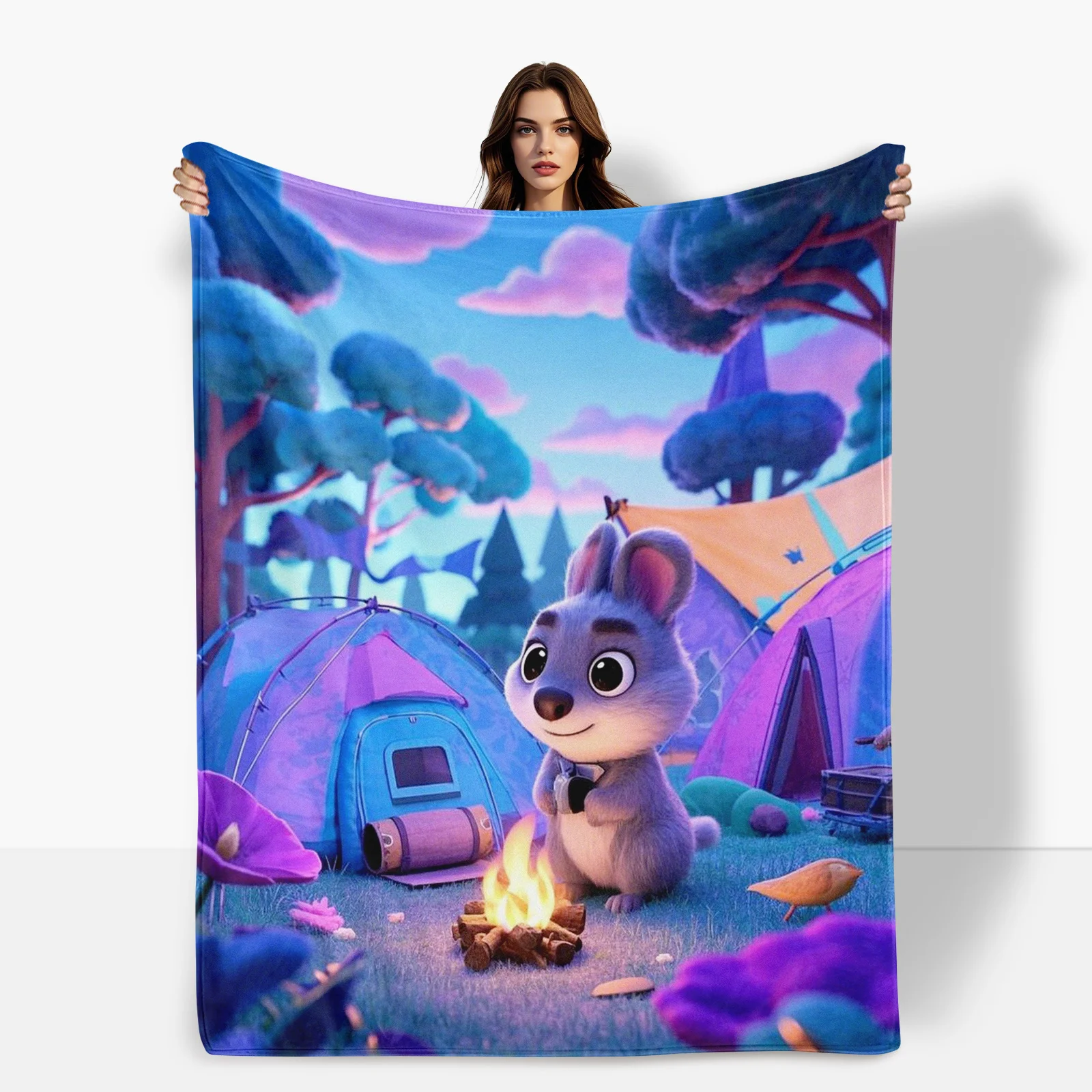 Purple Campfire Rabbit Camping Blanket For Nights And Outdoor Adventures With A Charming And Unique Design For Nature Lovers