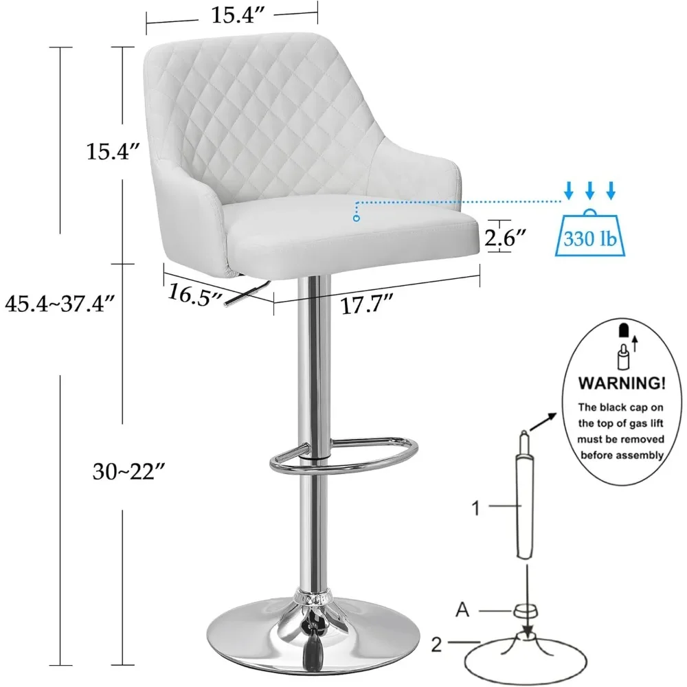 Ensemble de chaises de bar réglables avec dossier, tabouret blanc, meubles pour la maison, la cuisine, le salon, 2 pièces