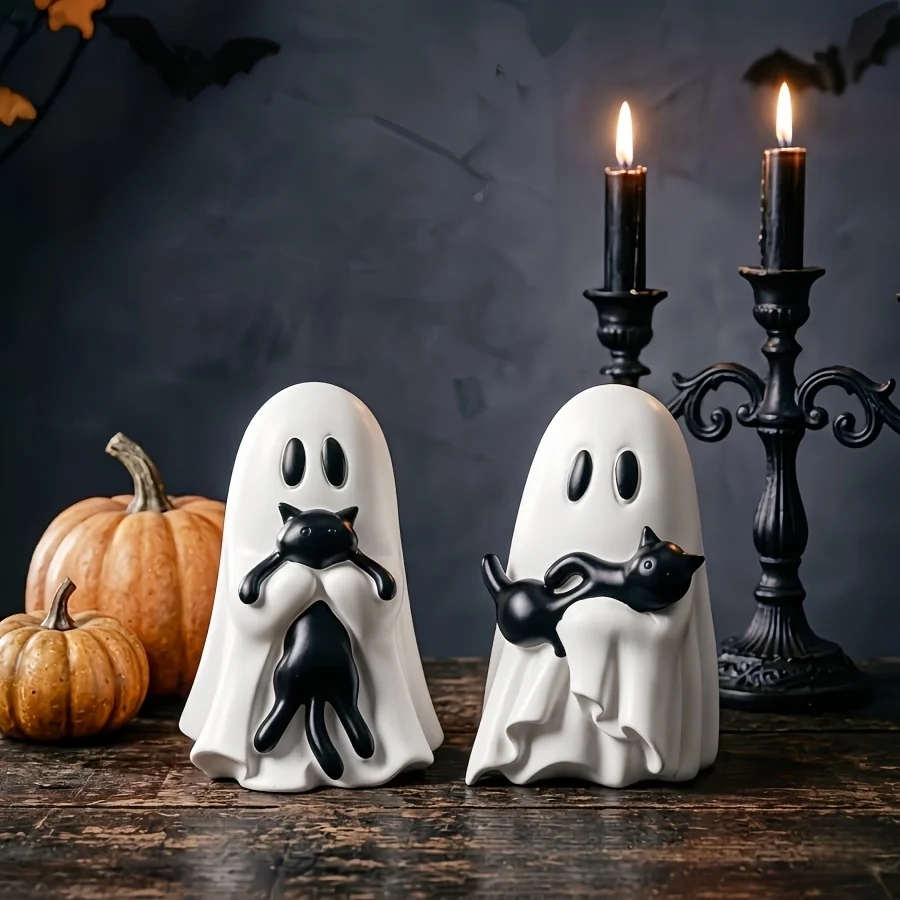 1-Piece Ghostly Cat-Shaped Ornament for Halloween Party Scene Setup, Home Desktop Decoration, Cute Gift, Perfect for Multi-Layer Tray Decoration