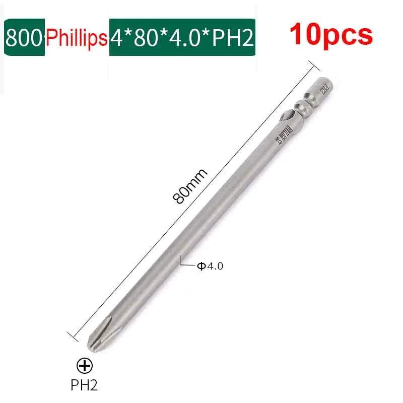 10pcs 80mm Full length Magnetic 800 Round Shank Electric Phillips Screwdriver bit Cross Screwdriver Bits PH00 or PH0 PH1 PH2