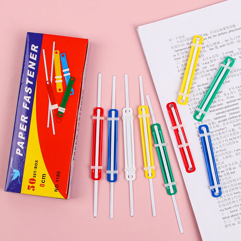 Fromthenon 50 Sets/Box 80mm Plastic 2-Hole Binding Strips Colorful Paper Fastener for A4 Documents Office School Stationery