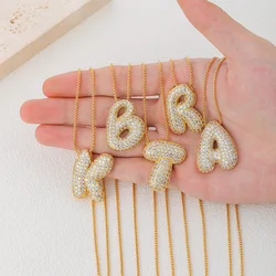 Stainless Steel Bubble letter Initial Pendant Chunky Women Personality Jewelry Zircon Gold Plated Balloon 26 Letter Necklaces
