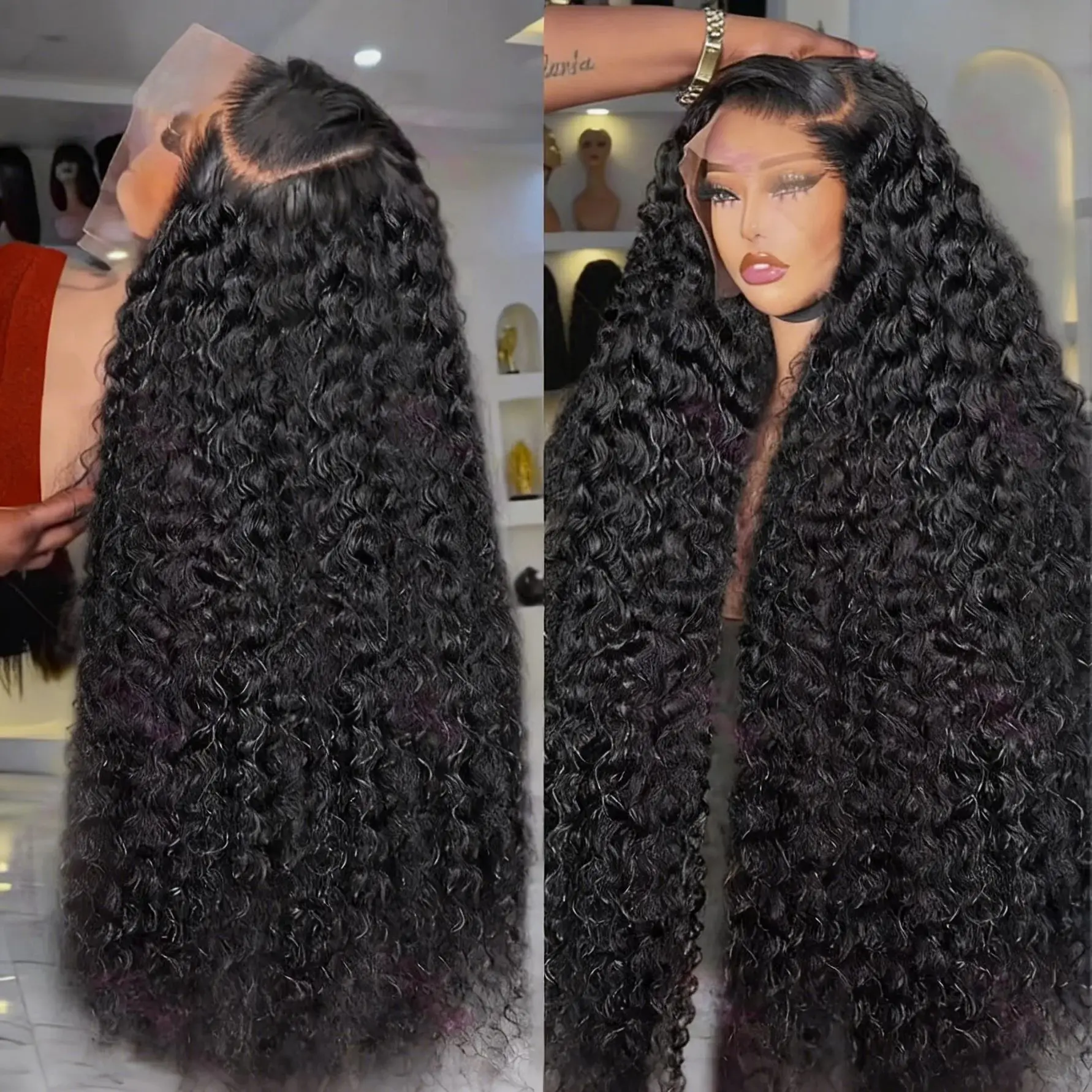 

Парик из натуральных волос Deep Wave 13X6 HD Lace Front для женщин, 30, 40, 42 дюйма, плотность 200%, бразильские кудри Water Curly, парик с фронтальной шнуровкой 13X4