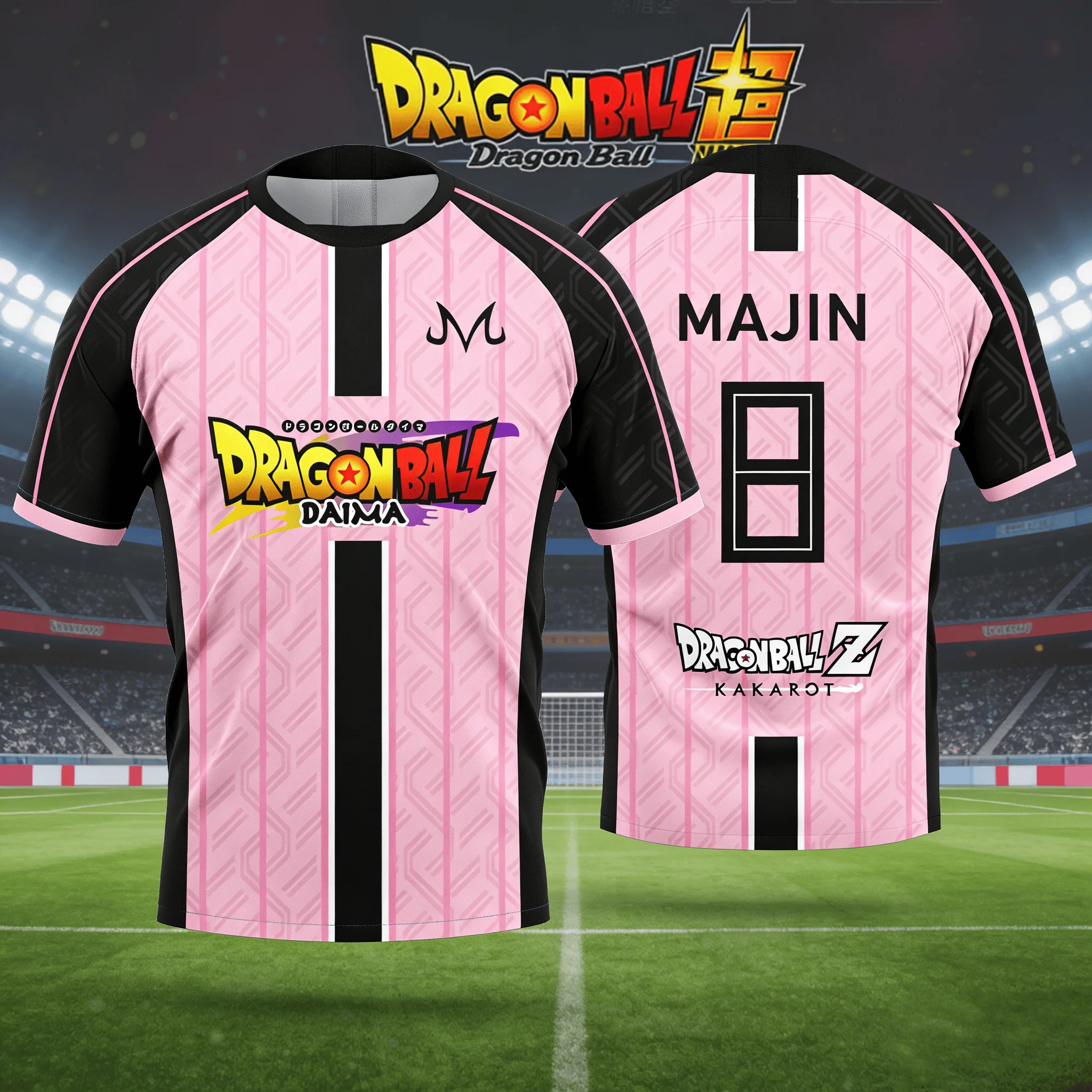 

2026 Summer Dragon Ball 3D T-shirt Oversized Majin Pink Stripe Print Breathable Gym Streetwear Unisex Tee for Men Women Kids