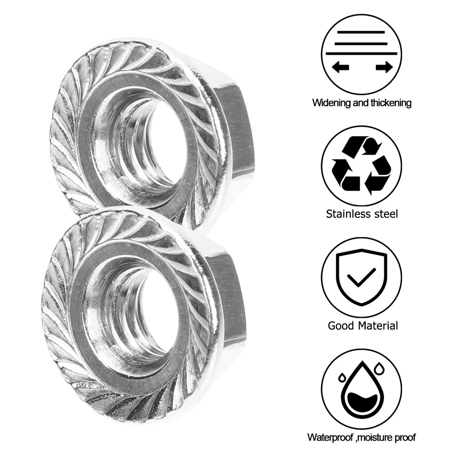 

10Pcs Flange Nut Stainless Steel M8 Serrated Lock Nut Durable Oxidation Resistant Hardware for DIY