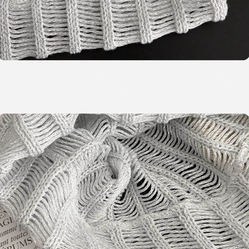 Koreanische handgehäkelte Blumen-Hohlstrickmütze für Damen, leichte und atmungsaktive Pullover-Beanie-Mütze für Frühling und Sommer – Detail 6