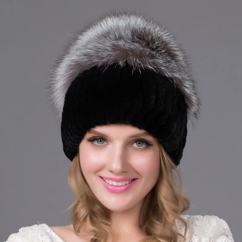 

Otter Rabbit Fur Woven Women's Real Fur Hat, Warm and Thickened Autumn and Winter Women's Fox Fur Knitted Hat, Foreign Trade