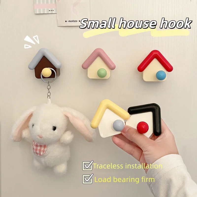 Small house-shaped hook sundries storage hook behind the door hat rack decorative hook hole-free design Clothes key bag hook