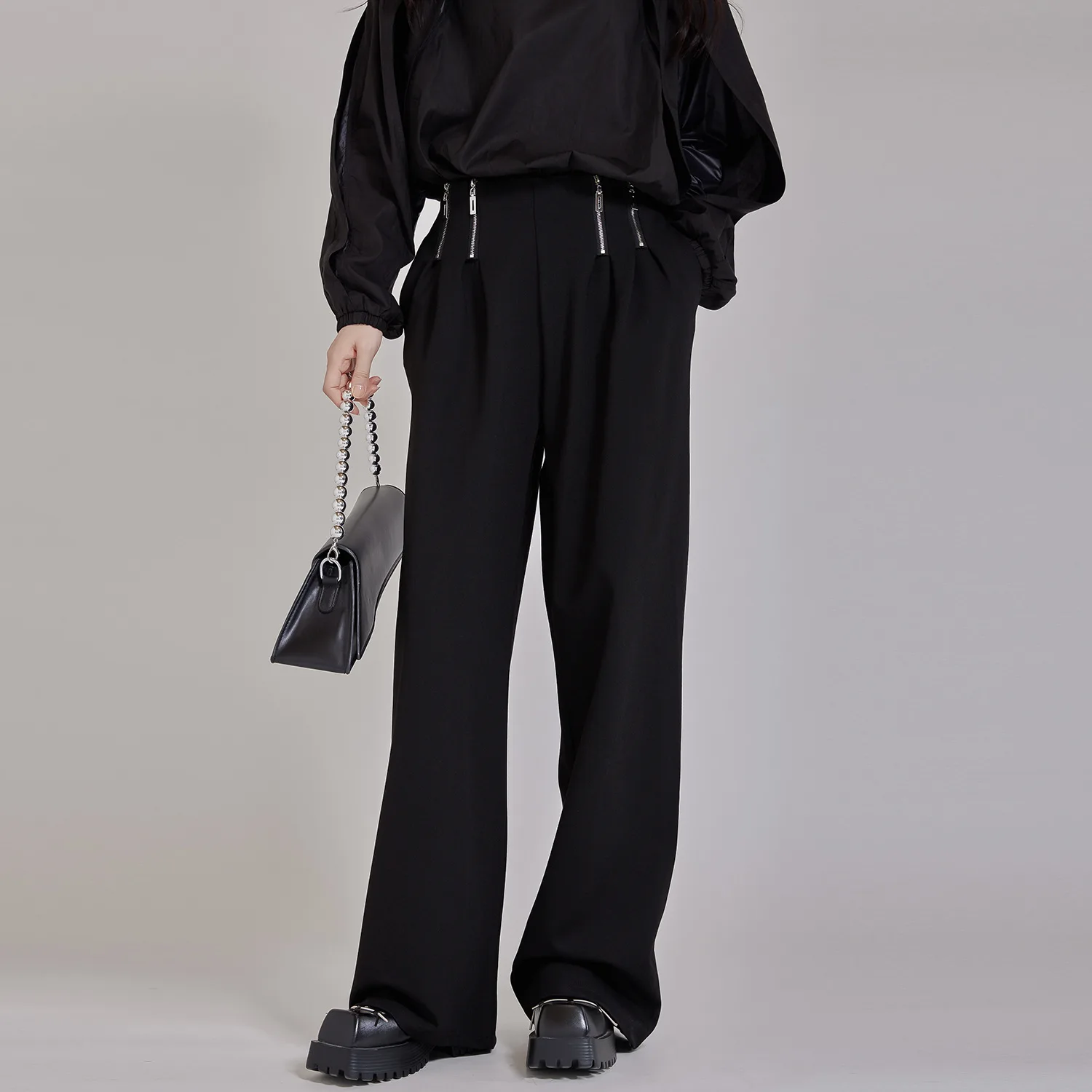 

Женские повседневные брюки трапециевидной формы с двойной молнией, устойчивые к морщинам, прочные костюмные брюки для комфортного модного стиля