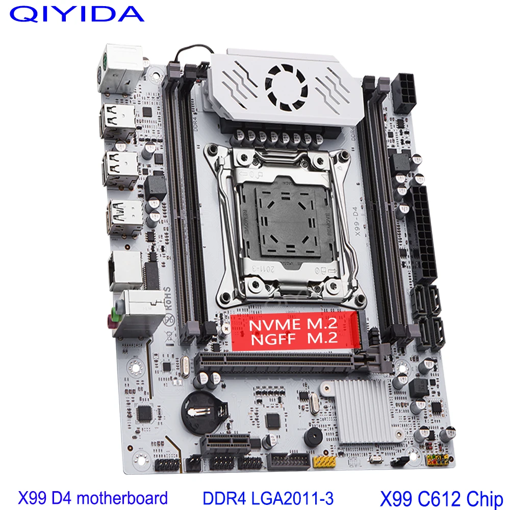 QIYIDA X99 Motherboard Set Kit With LGA2011-3 Xeon E5 2630 V4 CPU DDR4 16GB REG ECC memory X99 C612chip NVME M.2