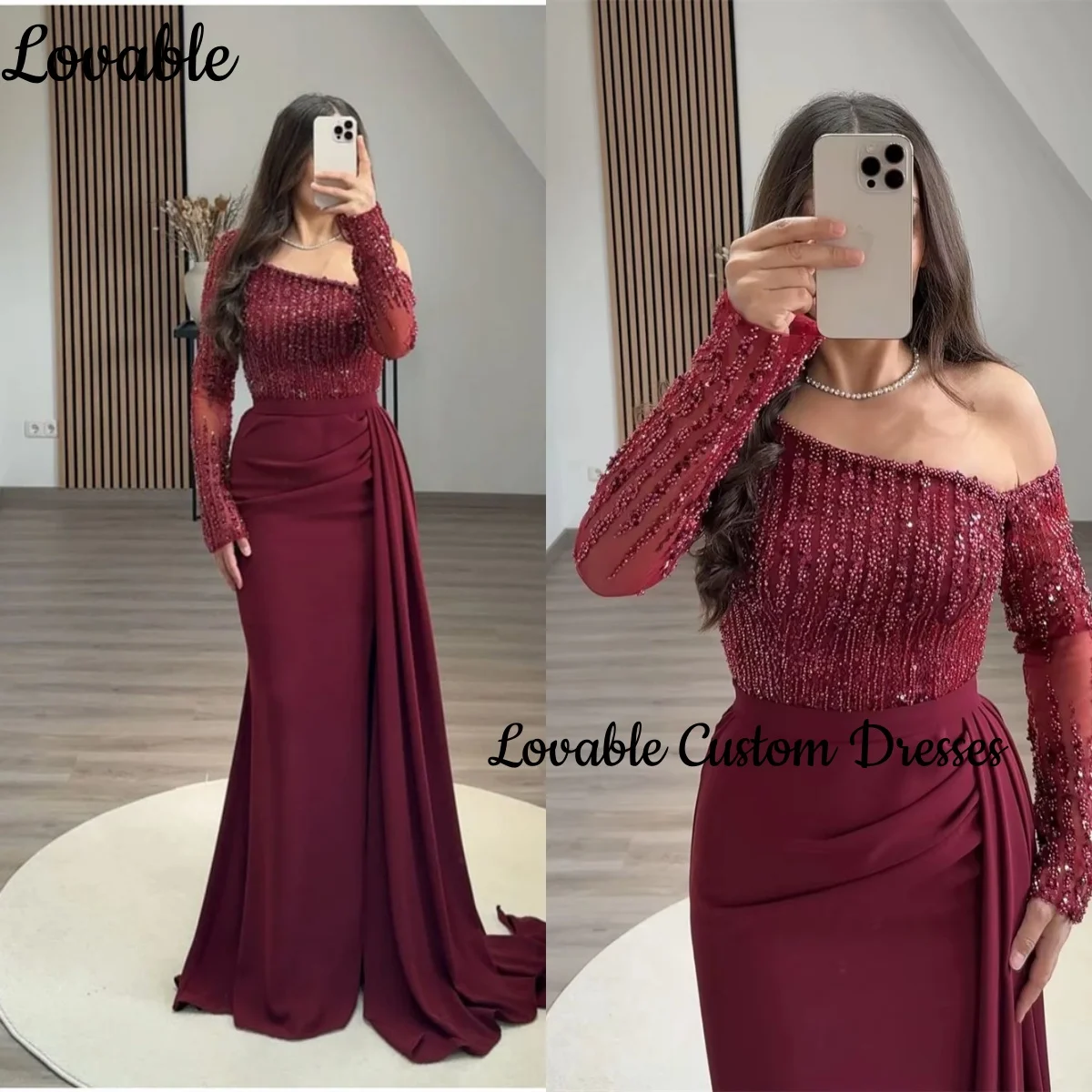 

فساتين سهرة Женские вечерние платья на заказ Бордовые платья на одно плечо на молнии для выпускного вечера Вечерние платья с русалкой и бисером