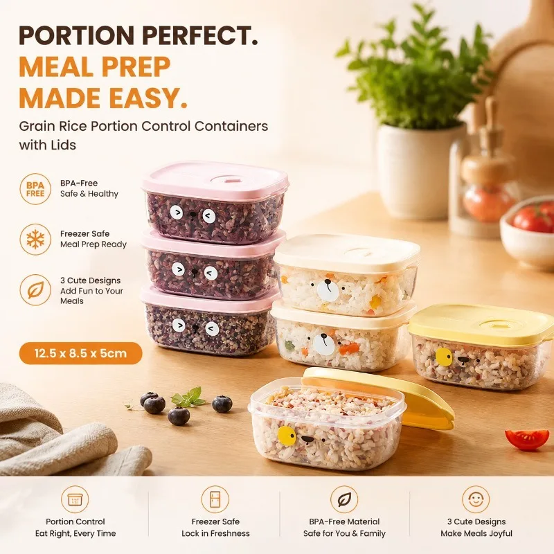 Food‑grade Portion Control Food Container for Multigrain Rice Weight‑loss Fixed‑quantity Meal Prep Freezable Brown Rice Storage