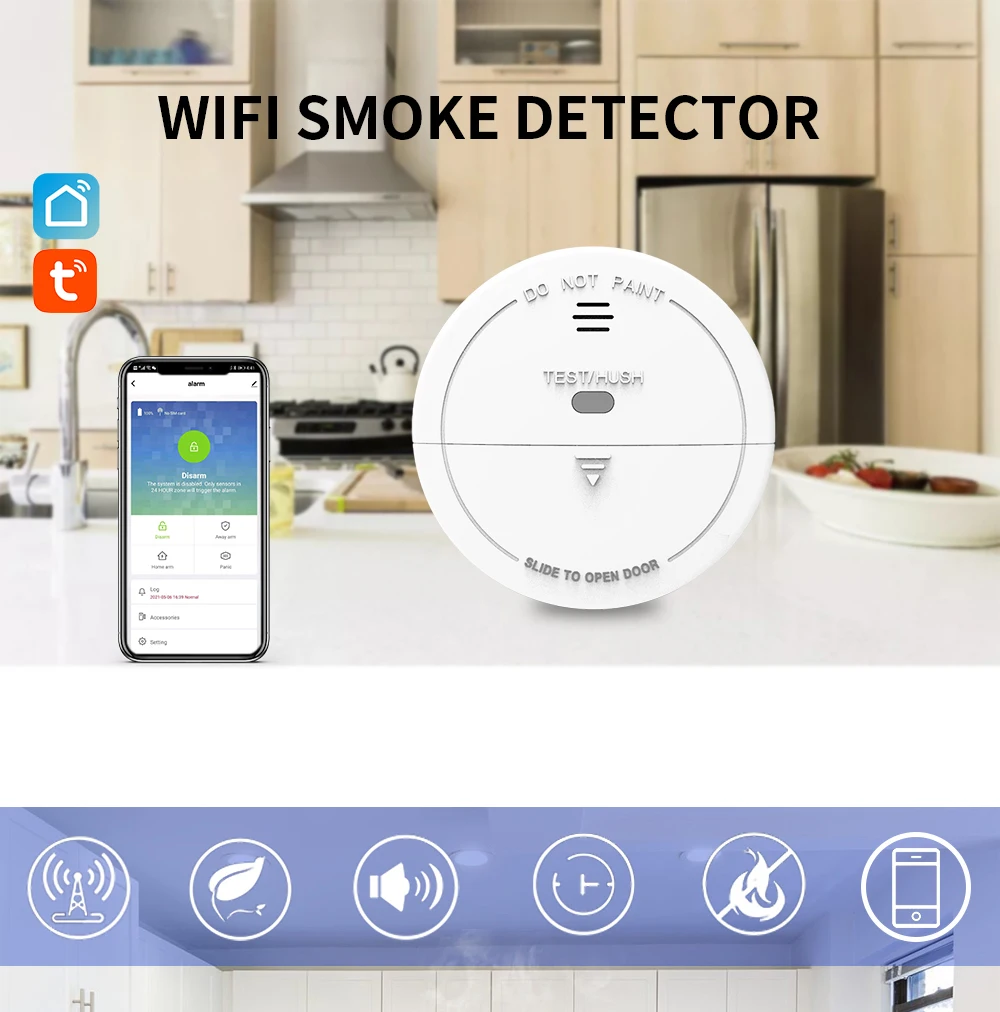 Système d'alarme de fumée WiFi, détecteur de gaz d'incendie, incendie, monoxyde de carbone, alarme de fuite de gaz toxique, moniteur de pompier, sécurité domestique