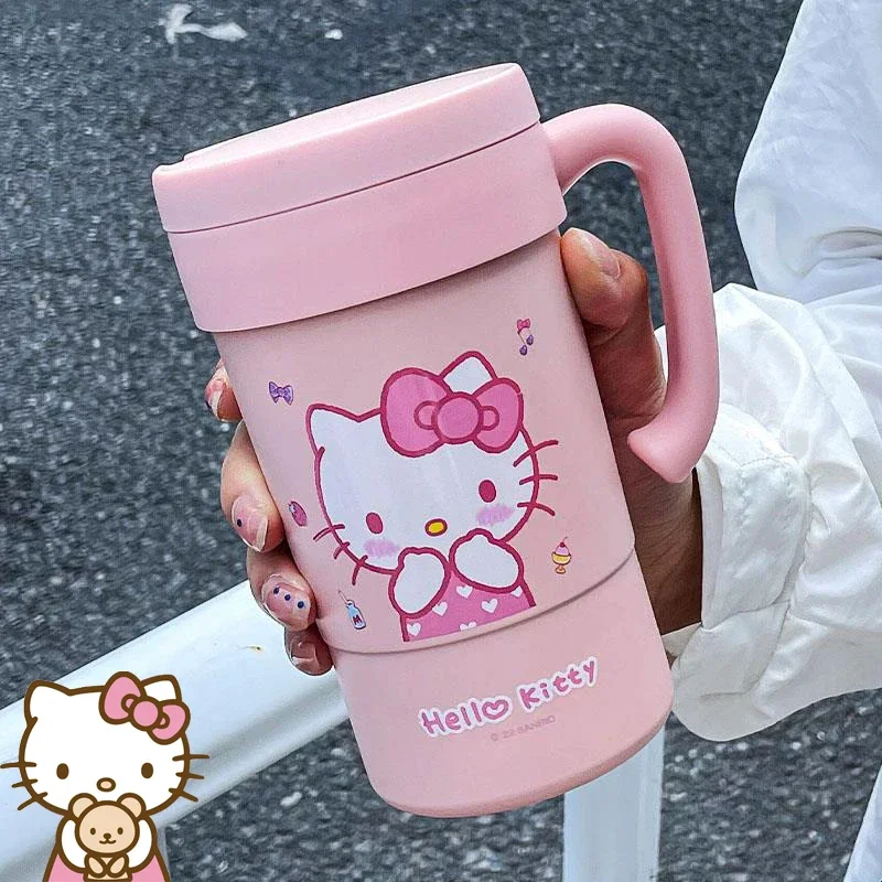 

Sanrio Kawaii Hello Kitty Water Cup Student Cartoon Portable 580ML Handle with Straw Insulation Cup Office Coffee Mug Girl Gift