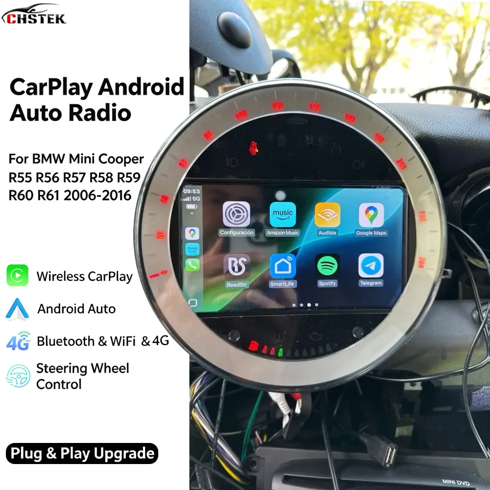 CHSTEK Android 14 Car Stereo For Mini Cooper R56 R55 R60 R57 Clubman R58 R59 R61 CarPlay Android Auto GPS BT WiFi RDS DSP Radio