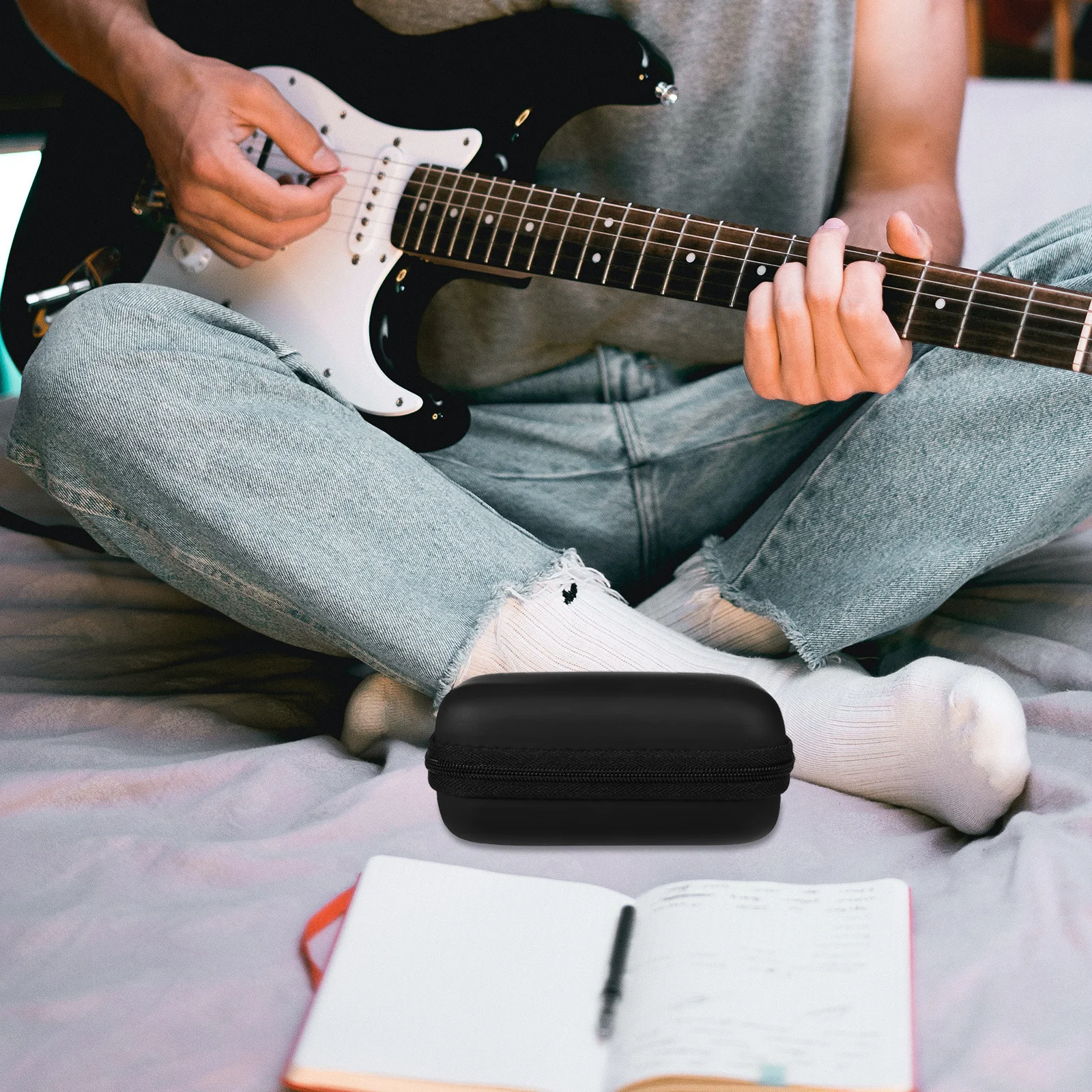 حافظة دواسة الجيتار الصغيرة صندوق تخزين دواسة تأثير مقاوم للماء منظم محمول مقاوم للصدمات لملحقات الجيتار الكهربائي