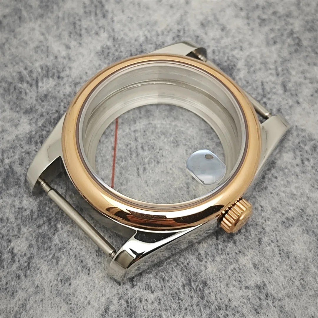 36mm/ 39mm Oyster Watch Case PVD Rose / Gold Stainless Steel Curved Border Caseback Watch Accessories for NH35/ NH36 Movement