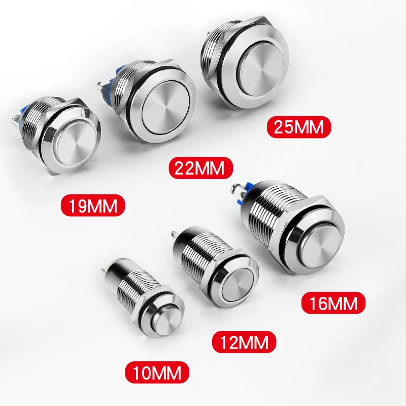 YZWM 8 10 12 16 19 22mm Self Reset Metal Button Self Locking Switch Waterproof Short Screw Foot Welding Foot