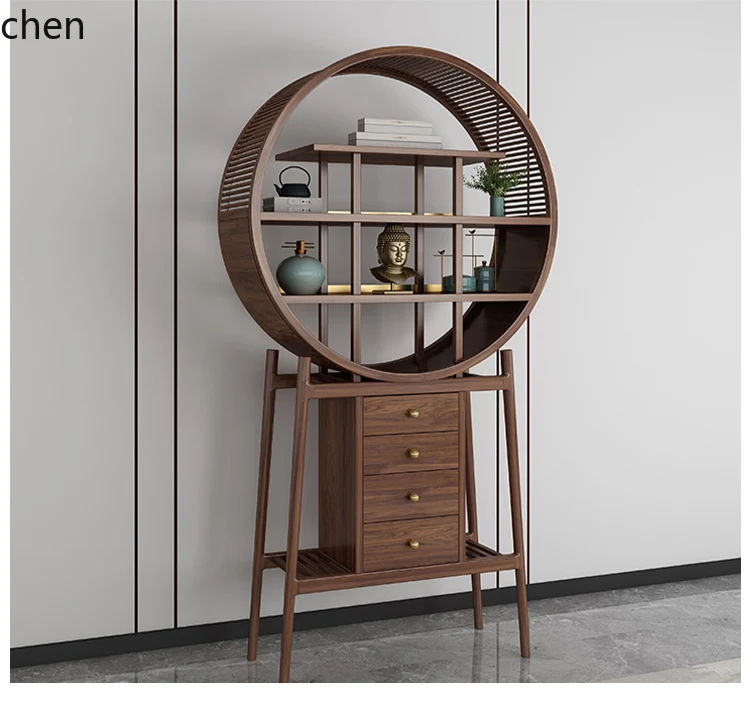 HXL solid wood bookshelf display rack Zen storage rack round cabinet Bogu rack partition