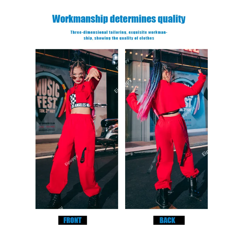 Nouvelle robe de danse Jazz Hip Hop, pantalons de spectacle pour enfants, robe pour filles, robe 3 pièces rouge, noir, blanche