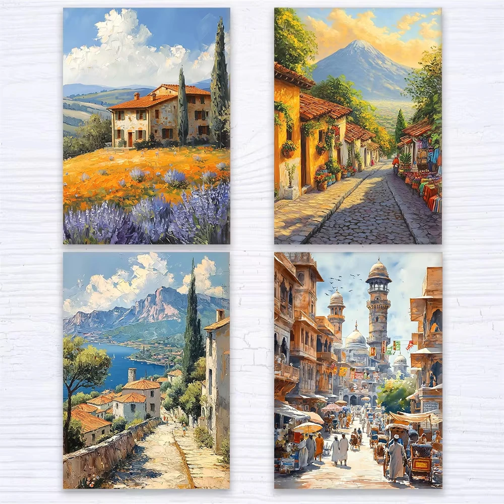 Karachi باكستان ألوان مائية قماش اللوحة Paros اليونان الغروب المائية السفر جدار الفن يطبع اليونانية أوروبا البحر الأبيض المتوسط الفن