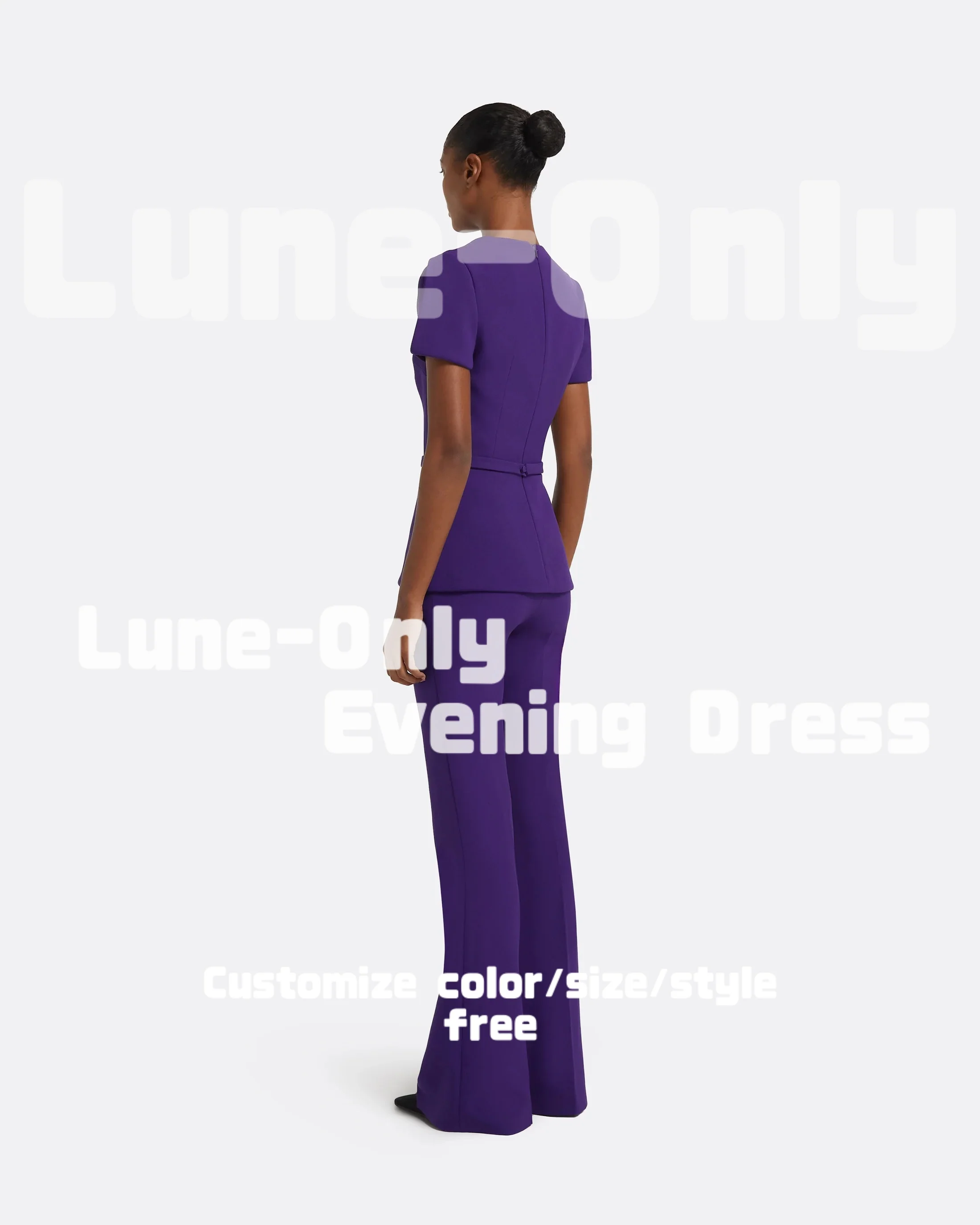 ชุดสูทแขนสั้นสีม่วงแบบสั่งตัด ชุดราตรีหรูหราสำหรับงานทางการ ชุดเซ็ต 2 ชิ้น ชุดราตรีคอวีสำหรับงานพรอม