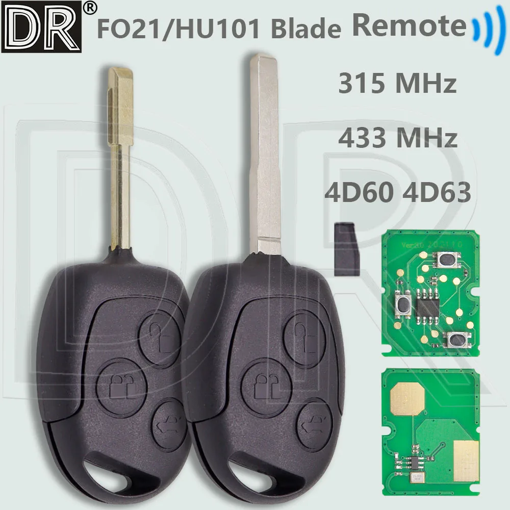 DR 4D60/4D63+ Chip 315/433MHz FO21/HU101 Blade Car Remote Cotrol Key For Ford Focus Transit Fusion MK3 Fiesta Mondeo Galaxy