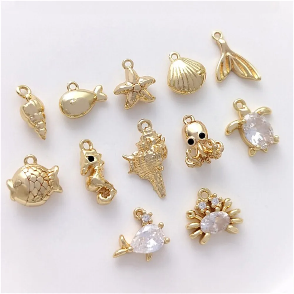 14K Gold Filled Sea Creature Scallop Tail Pendant Handmade DIY Bracelet Ear Accessories Charms Pendant Accessories K533