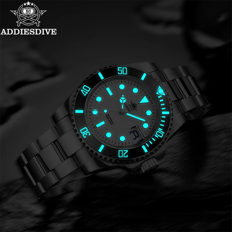 ADDIESDIVE Luxury NH35 Sapphire Glass Automatic Mechanical Watch Business 200m Diving Steel Super Luminous Watches Reloj Hombre