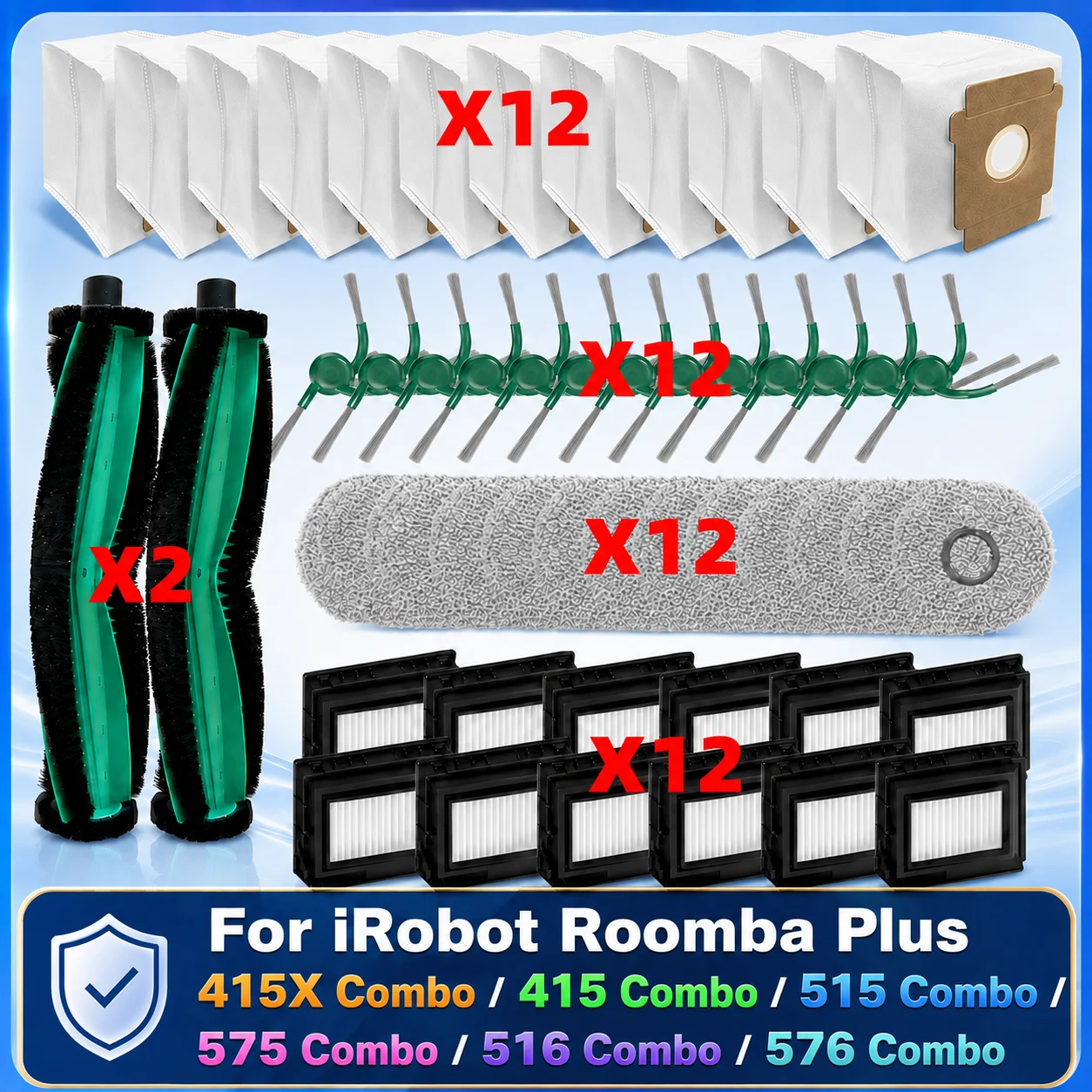 Fit for iRobot Roomba Plus 415X Combo/ 415 Combo/ 515 Combo/ 575 Combo/ 516 Combo/ 576 Combo Parts Brush Filter Mop Bag