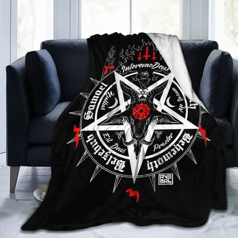 Black Satan Skull Dead Goat Head Flannel Fleece Blanket Lightweight Blanket Soft Warm Cozy Fuzzy Throw Blanket for Bed Sofa