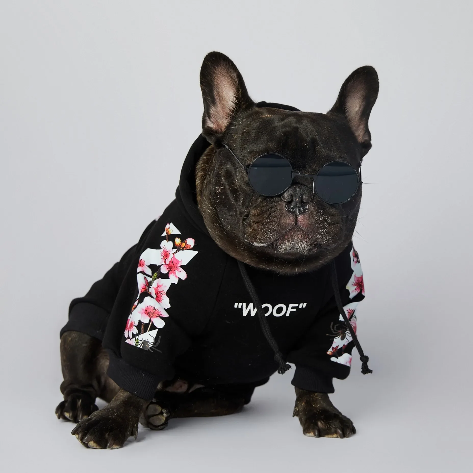 NONOR Vêtements pour chiens WOOF Veste pour chien Sakura Mode Sweats à capuche pour chien de compagnie Hiver Bouledogue français Carlins Veste de sport pour chien M-4XL