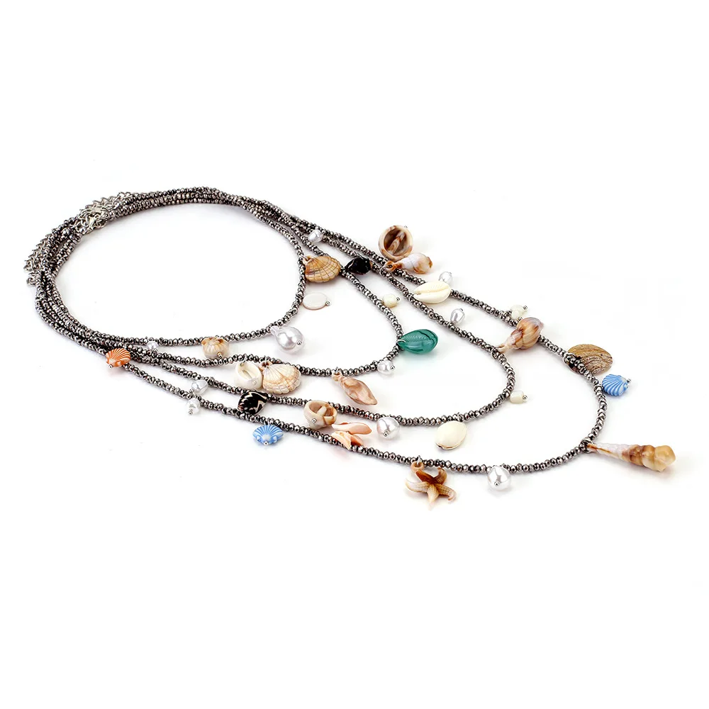 2026 Mehrschichtige handgefertigte Perlen-Muschel-Wasserfall-Quasten-Halsketten für Frauen Boho-Schmuck Sommer-Halsaccessoires – Detail 6