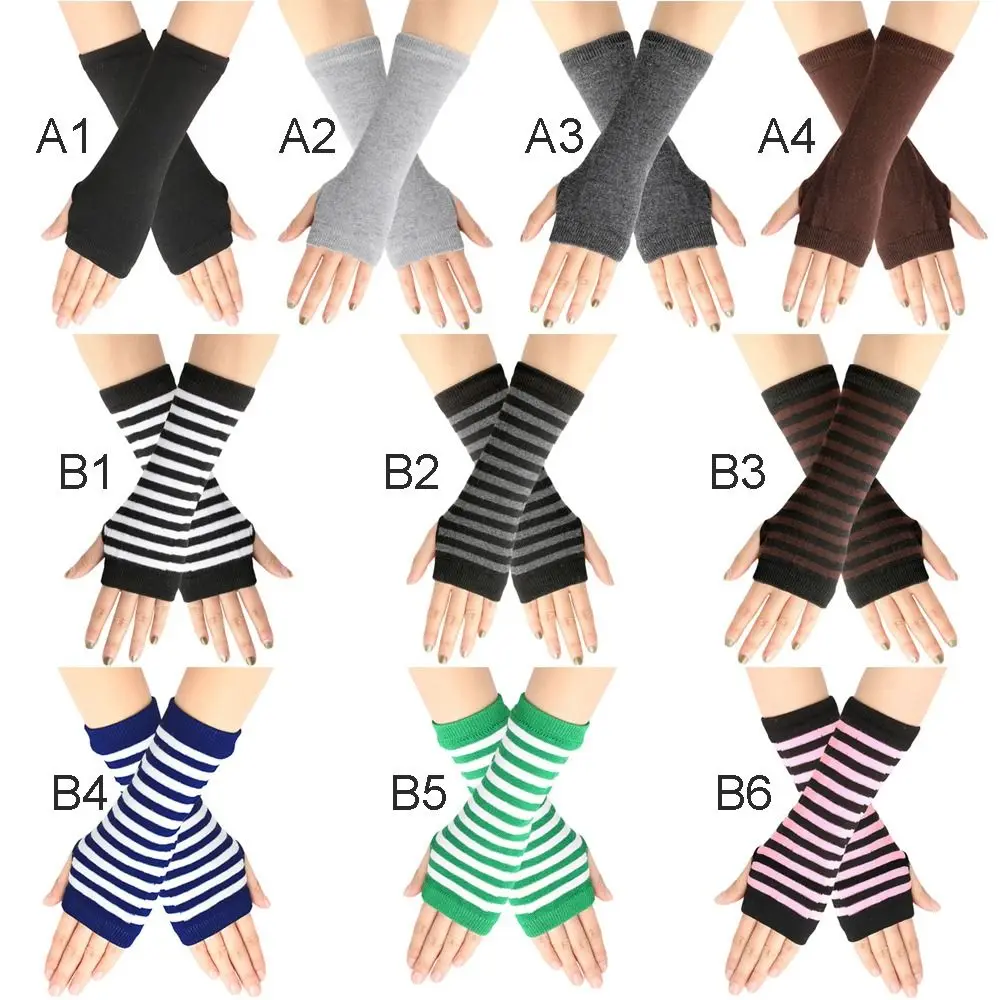 Ladies Kids Accessories Cosplay Party Stripes Mittens Half Finger Knitted Fingerless Gloves Elasticity Gloves