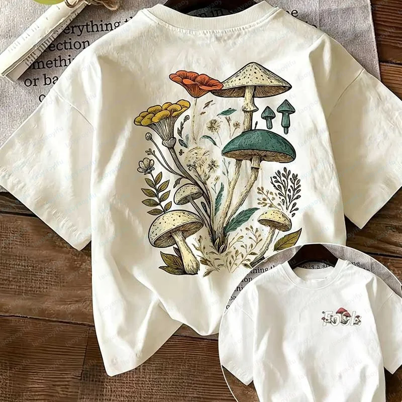 Cottagecore Mushroom Graphic Cotton T-Shirt Goblincore Fungi Toadstool Print Tee Boho Nature Aesthetic Streetwear Fashion Tops