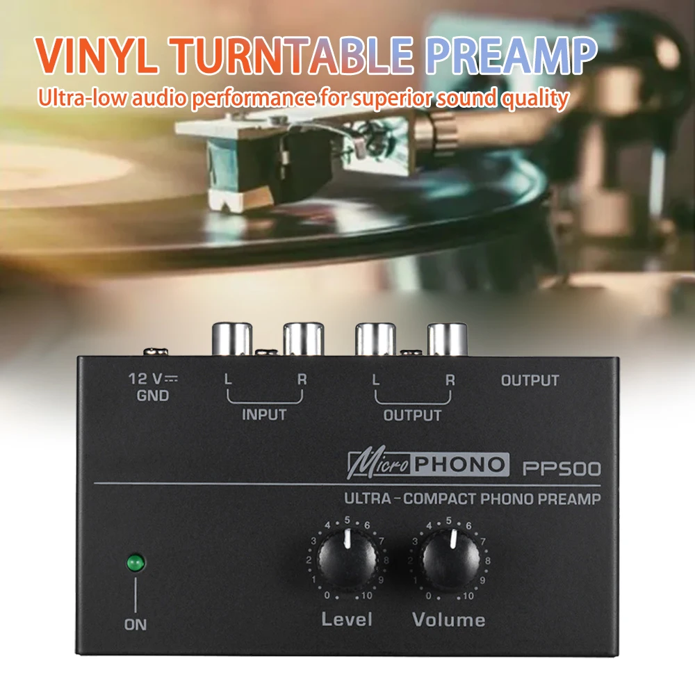 Ultra Compact PP500 Phono Preamplifier With Black Rubber Turntable Amplifier RCA Output and Low Noise Preamplifier