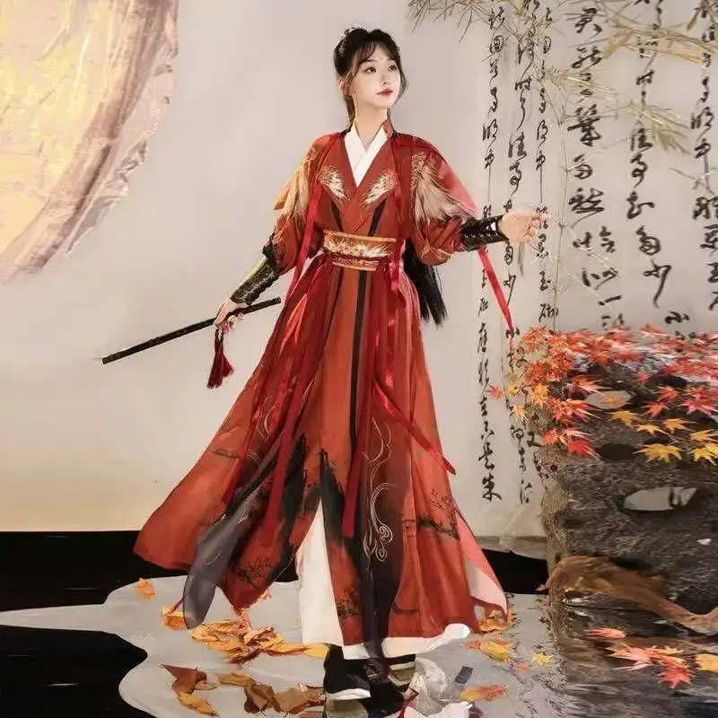 Halloween Black Red Hanfu Men Women Traditional Chinese Wuxia Martial Suits Carnival Event Royal Guards Cosplay Costume Han Suit