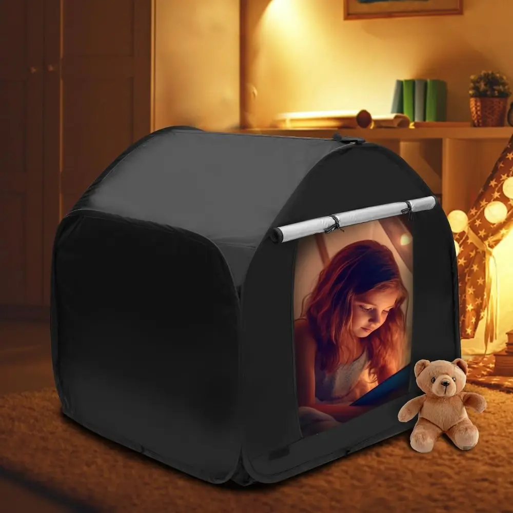 Foldable Black Out Sensory Tents with Storage Bag Portable Pop Up Tent Silver Coated Oxford Cloth Black Blackout Tent