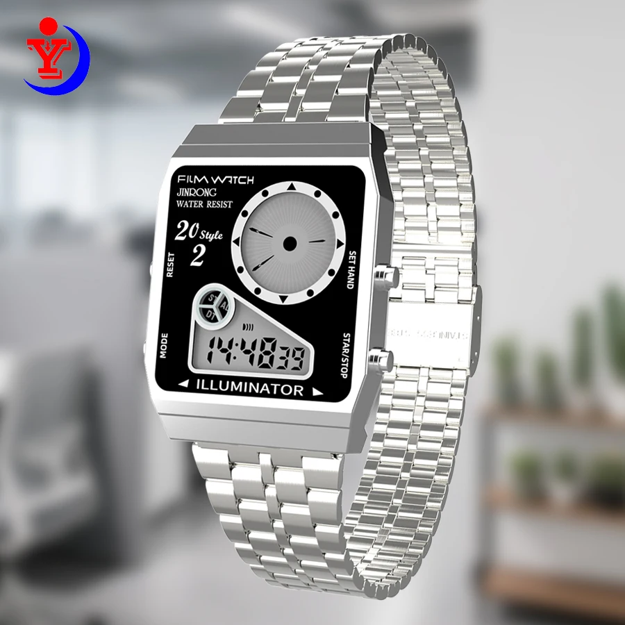 

Цифровые мужские спортивные часы из нержавеющей стали с двойным дисплеем, водонепроницаемые 30 м